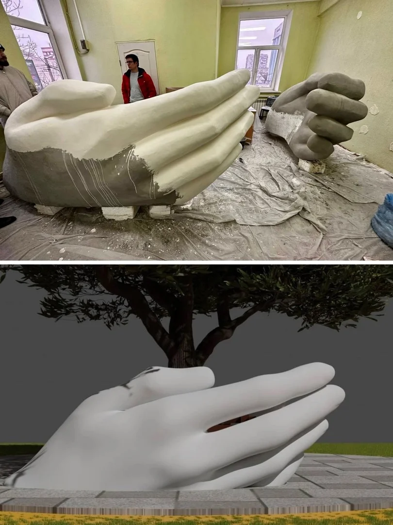 Новогоднее чудо в парке ЦПКиО: гигантские руки обнимающие дерево