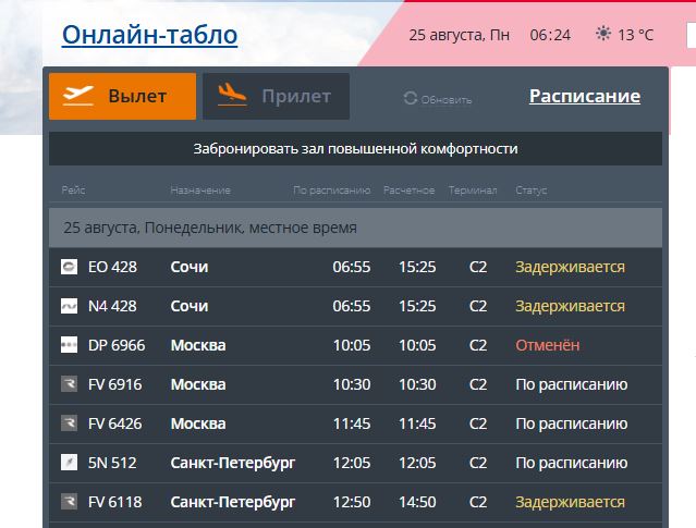Два рейса отменены, пять задерживаются в аэропорту Волгограда этим утром