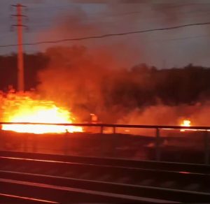 В Красноармейском районе напротив станции «Судоверфь» горит камыш