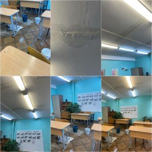 Аварийная ситуация в школе №31 Волжского: протечки крыши мешают учебному процессу