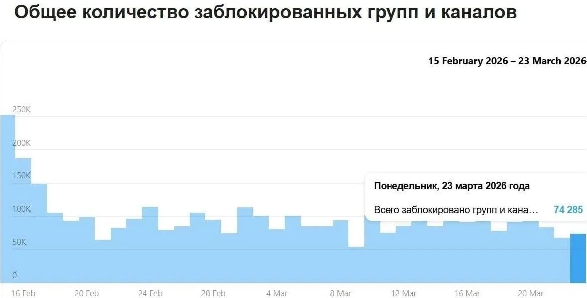Массовые блокировки в Telegram: почти 80 тысяч каналов исчезли за сутки