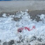 Опасные пятна на снегу заметили у библиотеки на улице Невской