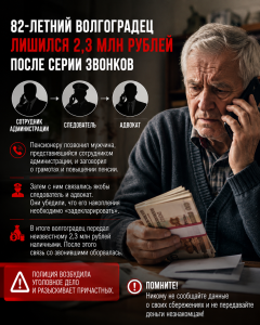 82-летний волгоградец передал мошенникам 2,3 млн рублей