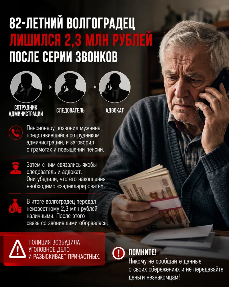 82-летний волгоградец передал мошенникам 2,3 млн рублей