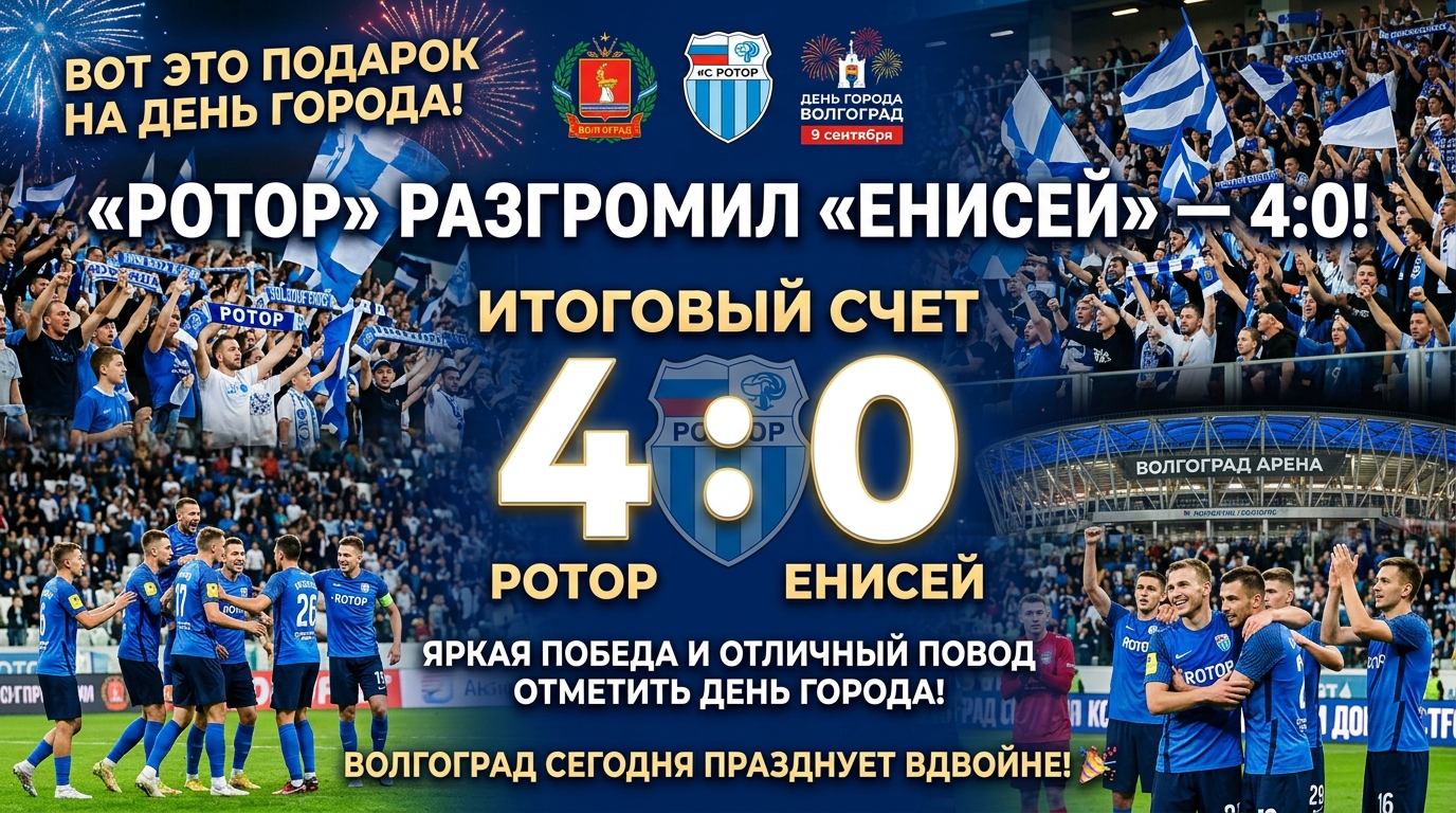 «Ротор» разгромил «Енисей» со счетом 4:0 подарок на День города Волгограда
