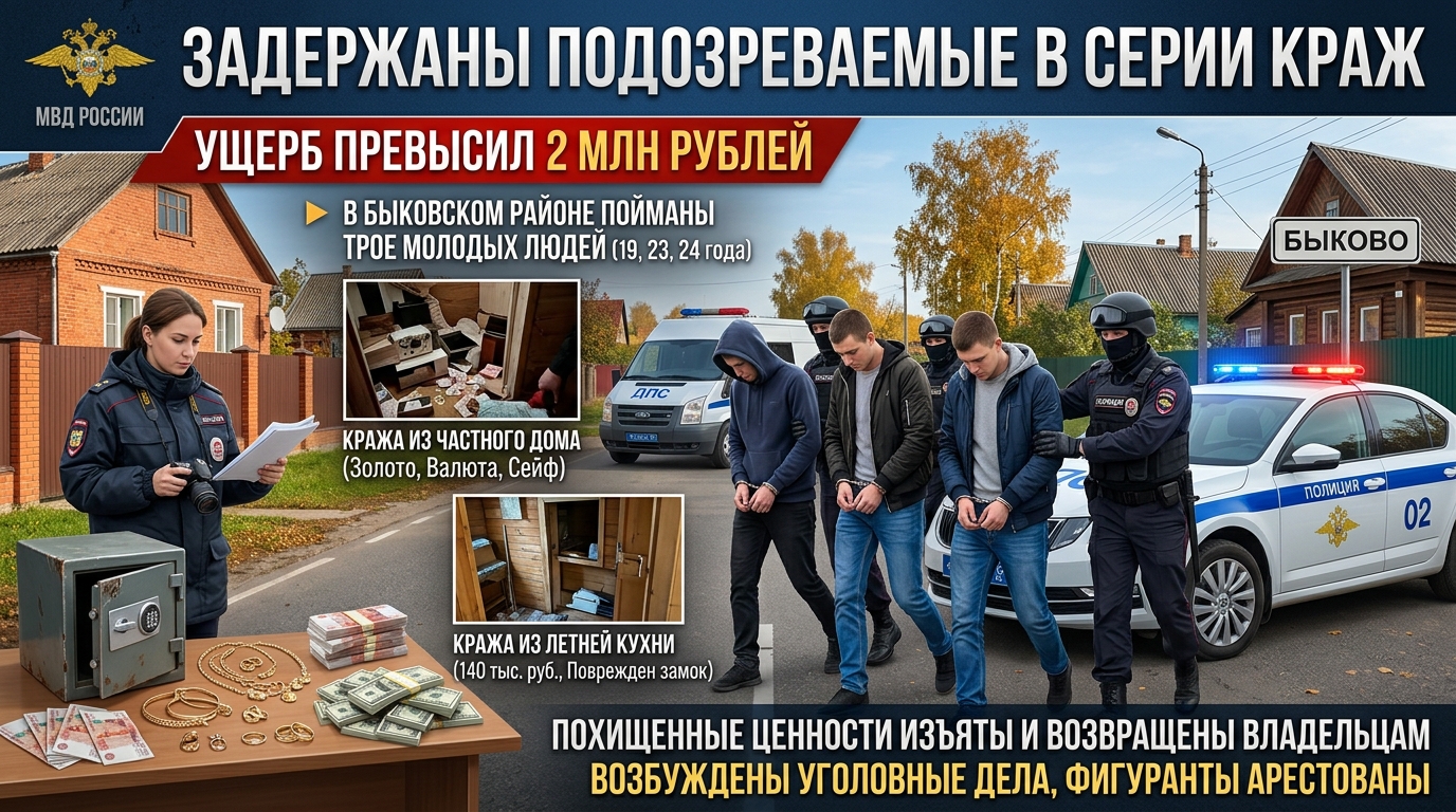 В Быковском районе задержали троих подозреваемых в серии краж