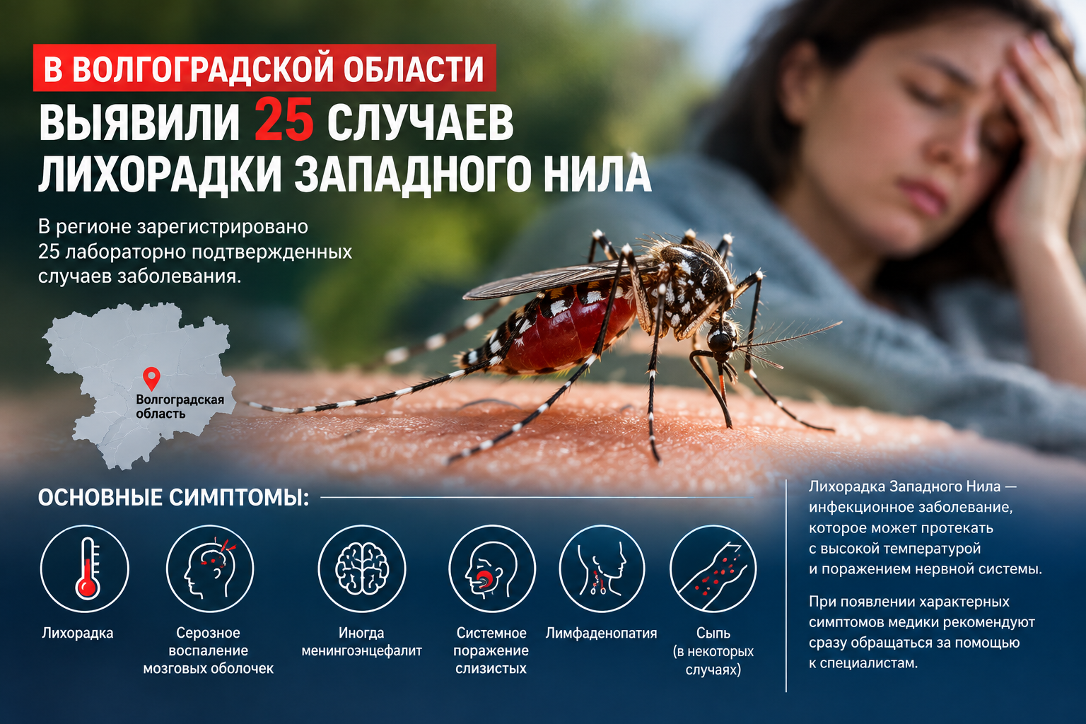 В Волгоградской области выявили 25 случаев лихорадки Западного Нила